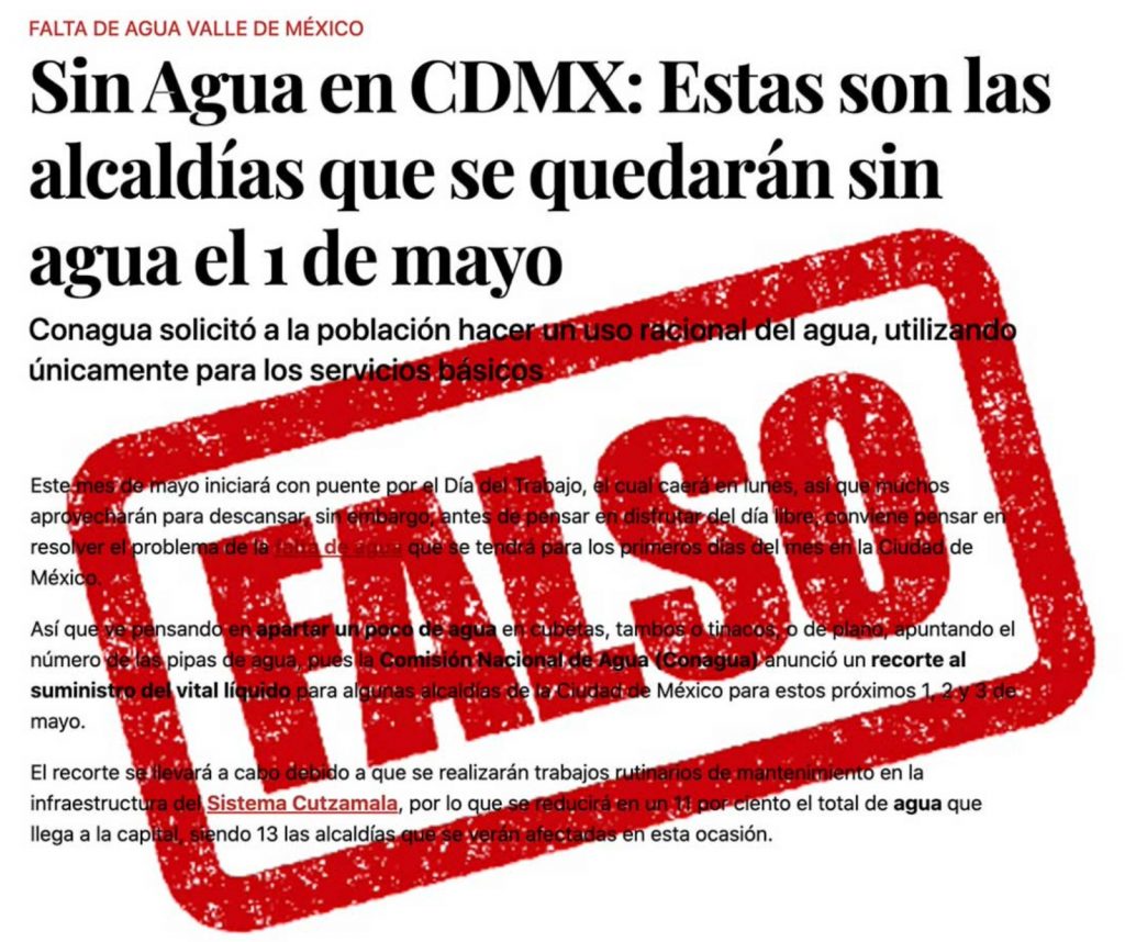 FALSO, QUE CONAGUA REDUCIRÁ LA ENTREGA DE AGUA DESDE EL SISTEMA CUTZAMALA EL PRÓXIMO FIN DE SEMANA