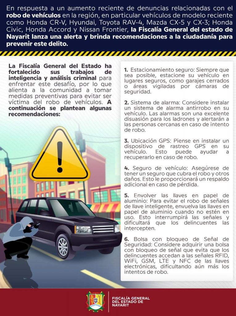 ALERTA FGEN SOBRE AUMENTO DE ROBO DE VEHÍCULOS DE MODELO RECIENTE