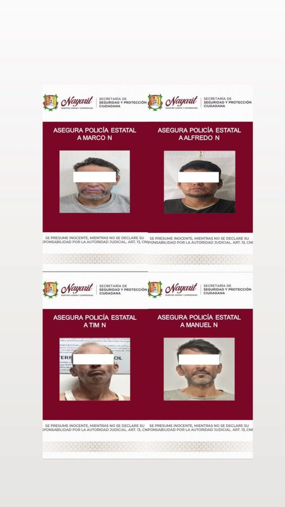 Asegura SSPC a cuatro personas en labores de prevención en los municipios de Santiago Ixcuintla, Bahía de Banderas y la ciudad de Tepic