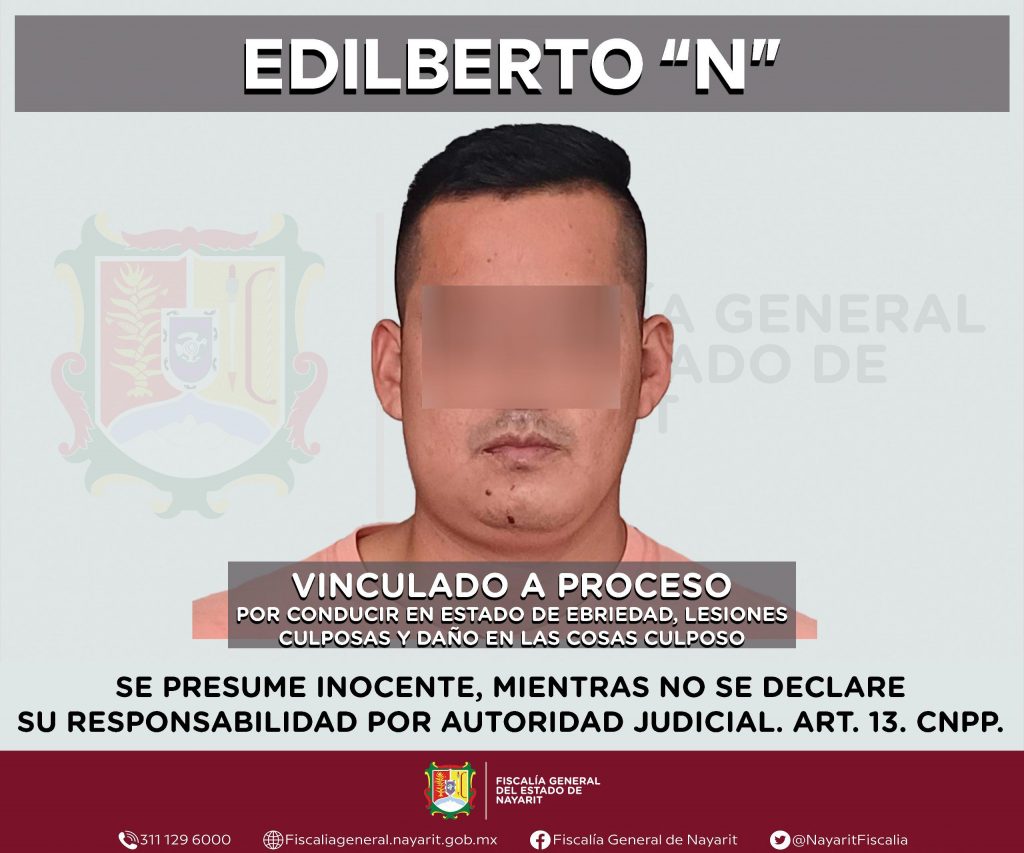 RECIBE VINCULACIÓN A PROCESO POR CONDUCIR EN ESTADO DE EBRIEDAD, LESIONES CULPOSAS Y DAÑO EN LAS COSAS CULPOSO