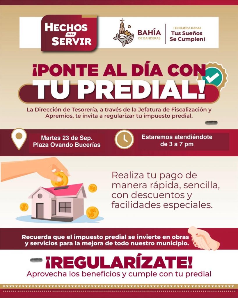 Jornada de regularización del predial llegará a la colonia Ovando de Bucerías