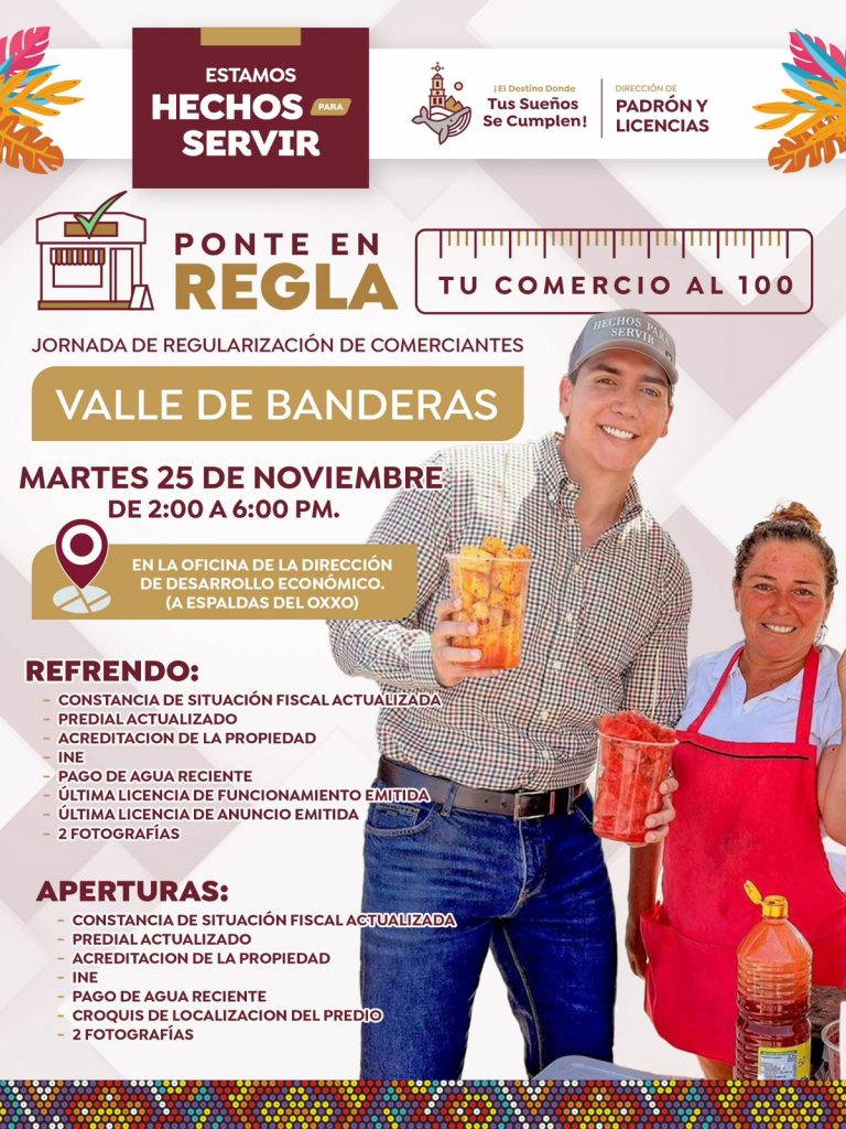 Llegará a Valle de Banderas la Jornada de Regularización de Comerciantes