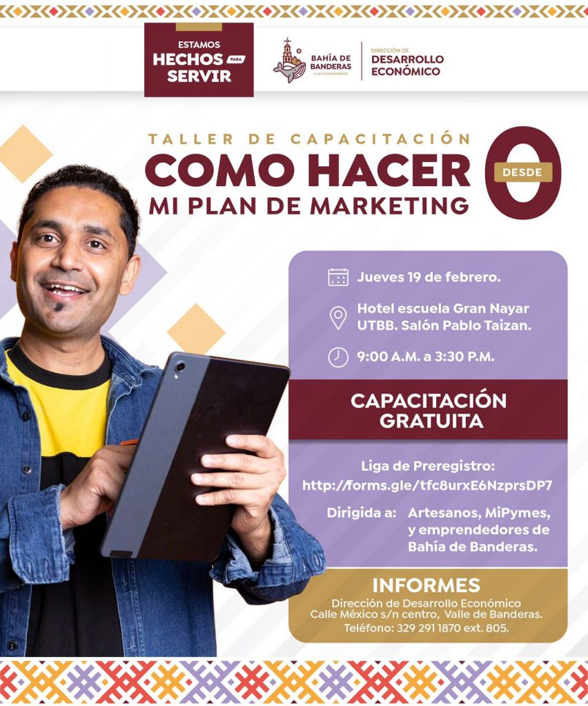 El Gobierno de Bahía de Banderas invita a participar en el Taller de capacitación «Como hacer mi Plan de Marketing desde 0»