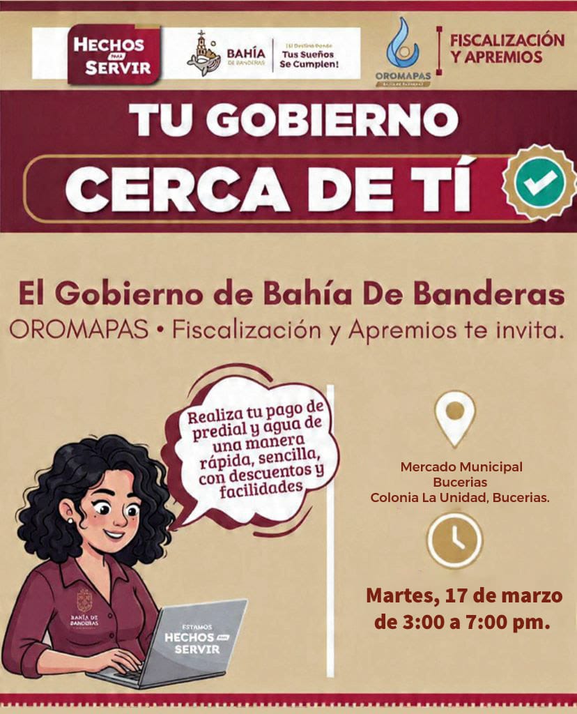 Gobierno de Bahía de Banderas acerca servicios de pago de predial y agua a Bucerías