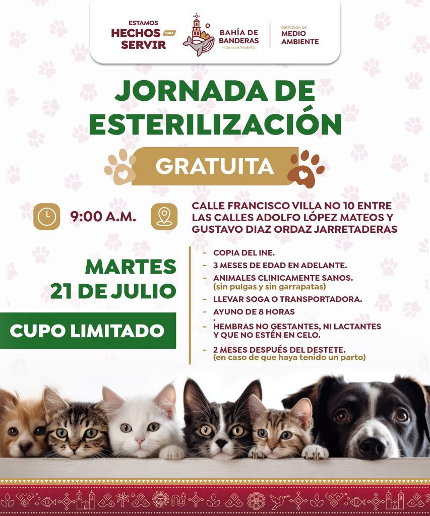 Gobierno de Bahía de Banderas realizará jornada gratuita de esterilización en Jarretaderas